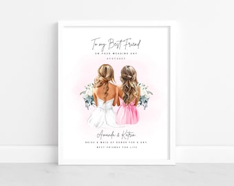 Bride and Maid of Honor Drawing, bridesmaid Personalized painting, maid of honor illustration, Wedding Favor, maid of honor picture DIGITAL