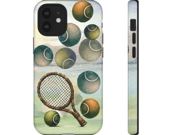 Funda rígida para teléfono Iphone 12 Mini con raqueta y pelotas de tenis