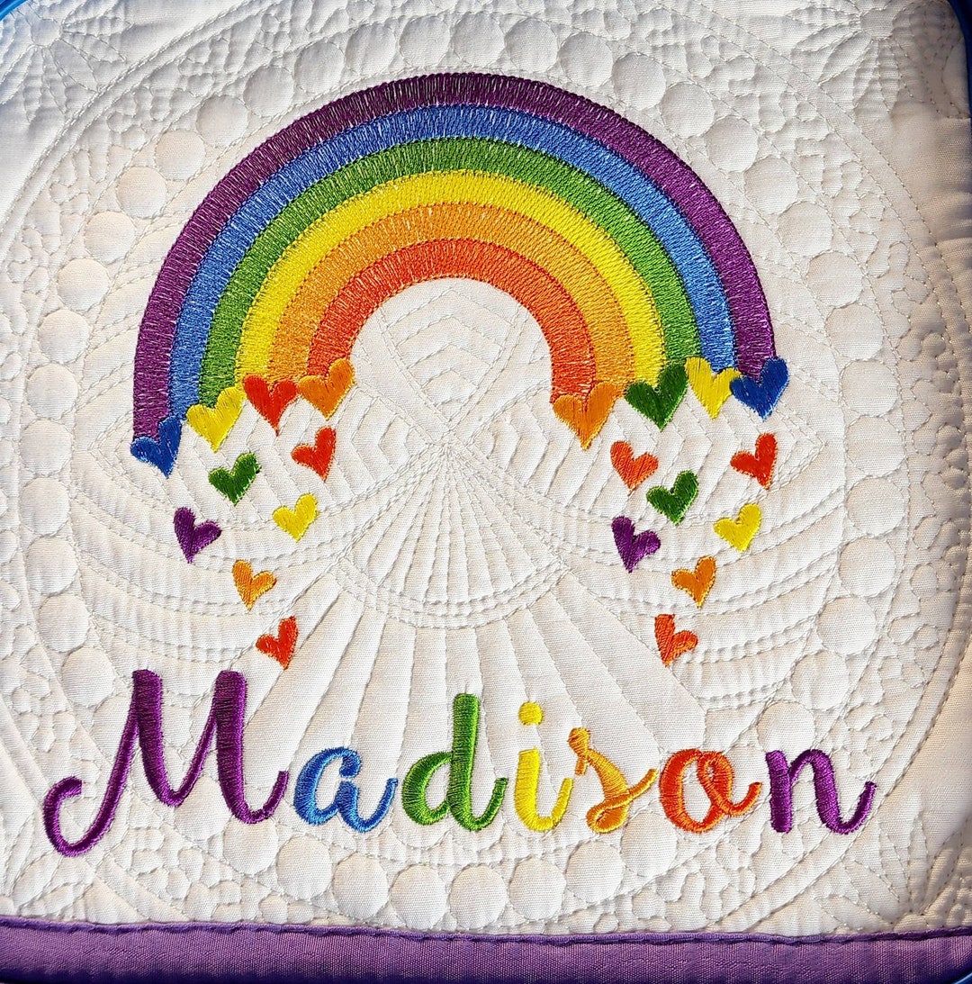 Personalized Rainbow Quilt for Baby, Baby Shower Gift, Embroidered