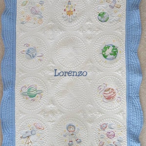 Personalized Galaxy Quilt for Boy or Girl Baby Shower, Custom Embroidered Keepsake Toddler Blanket, Bedroom Planet and Outer Space Decor