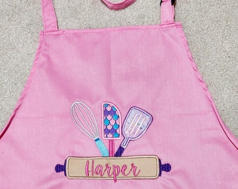Personalized Adjustable Pink,White and Purple Child's Apron with Pockets, Chef Apron for Girl and Boy, For Baking and Cooking, Kitchen Apron