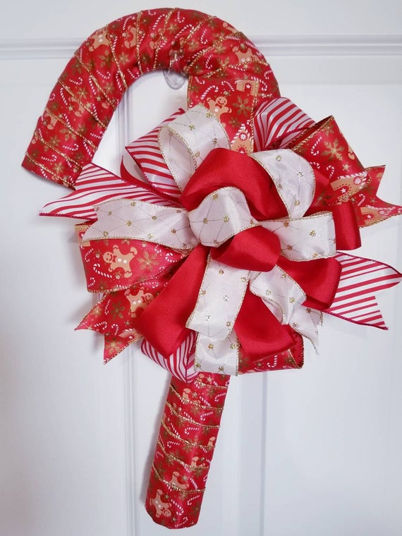 Candy cane decor Candy cane for front door Ribbon wrapped Etsy