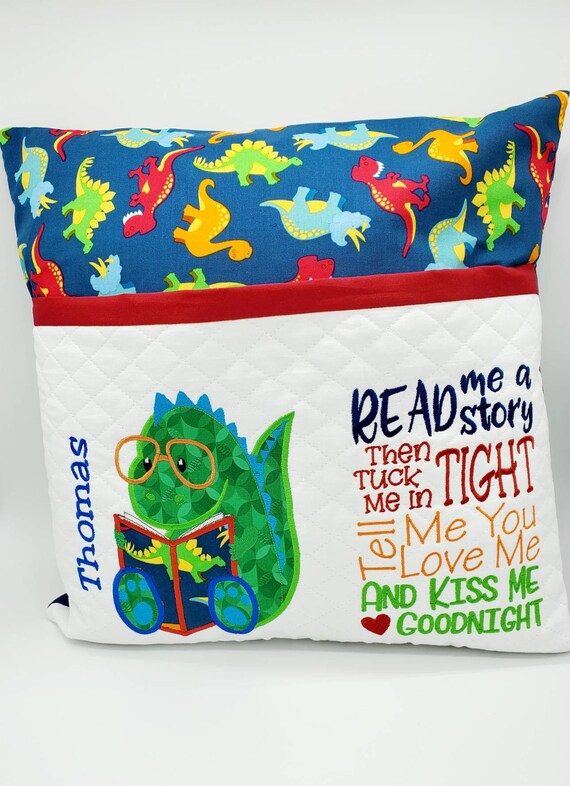 Boy dinosaur pocket pillow, Boy's personalized reading pillow, Dinosaur Pillow, Travel Pillow For Child, Dinosaur Decor, Dino Pocket Pillow