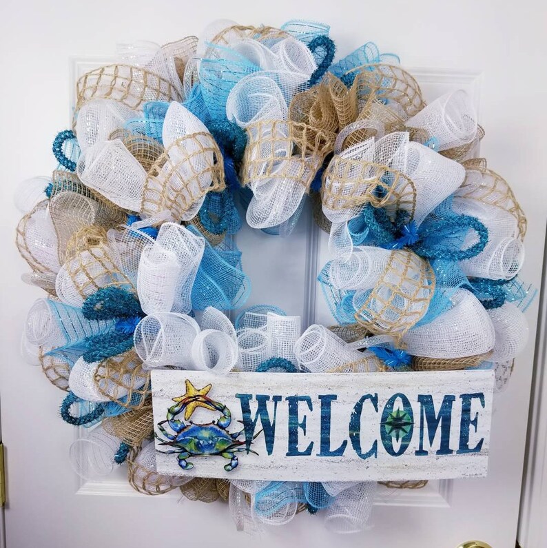 Beach Wreath Ocean Wreath Coastal Wreaths For Front Door Etsy