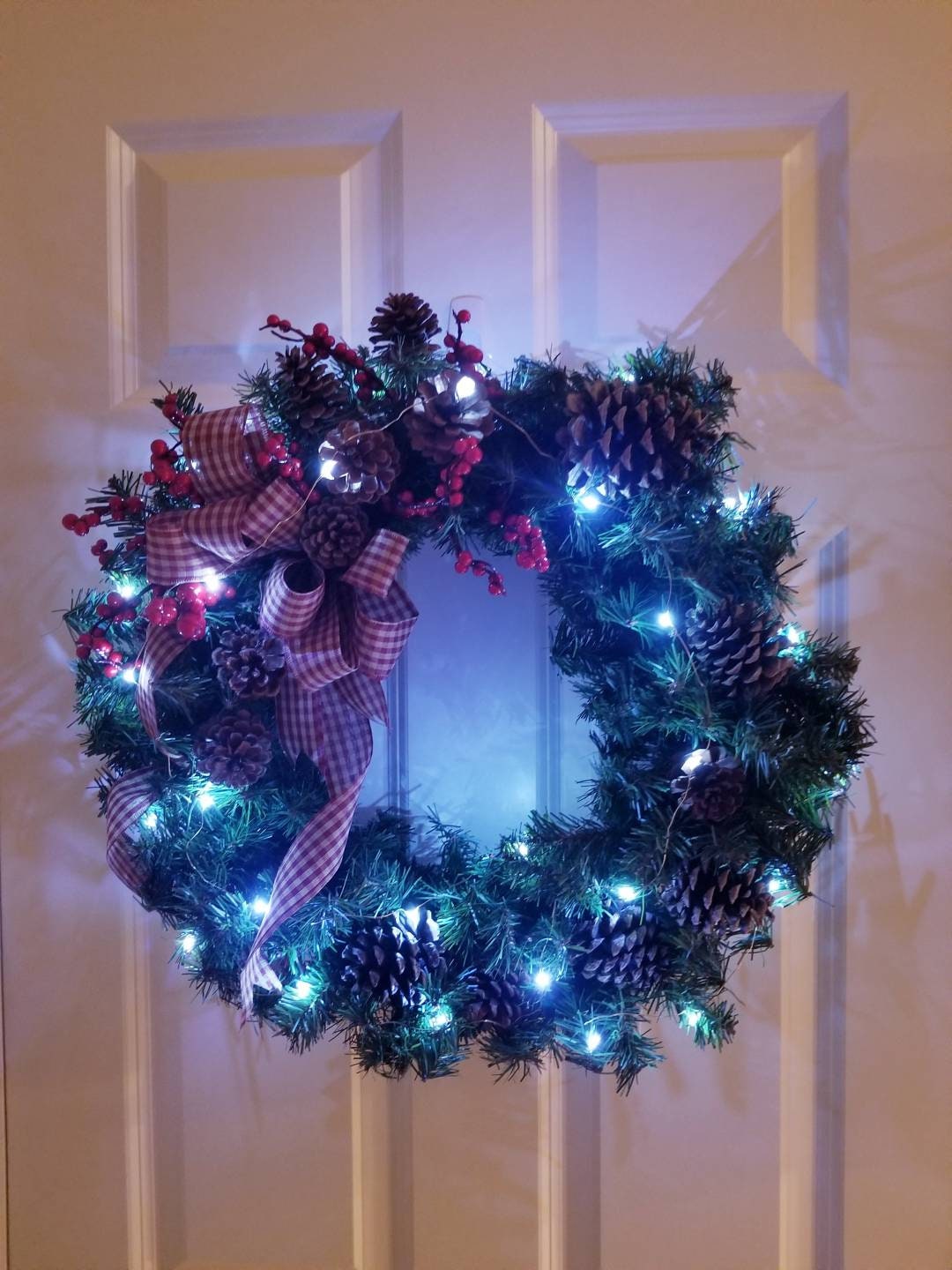 Lighted Evergreen wreath for front door Artificial evergreen Etsy