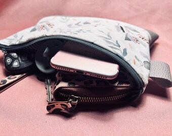 Bolsa mediana con cremallera-Bolsa con anillo de lámina verde-Bolsa con clip