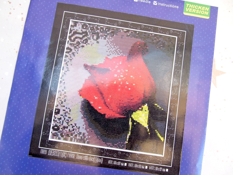 Red Rose Cross Stitch Kit Single Rose Cross Stitch Kit Love Cross Stitch Valentine Cross Stitch Kit