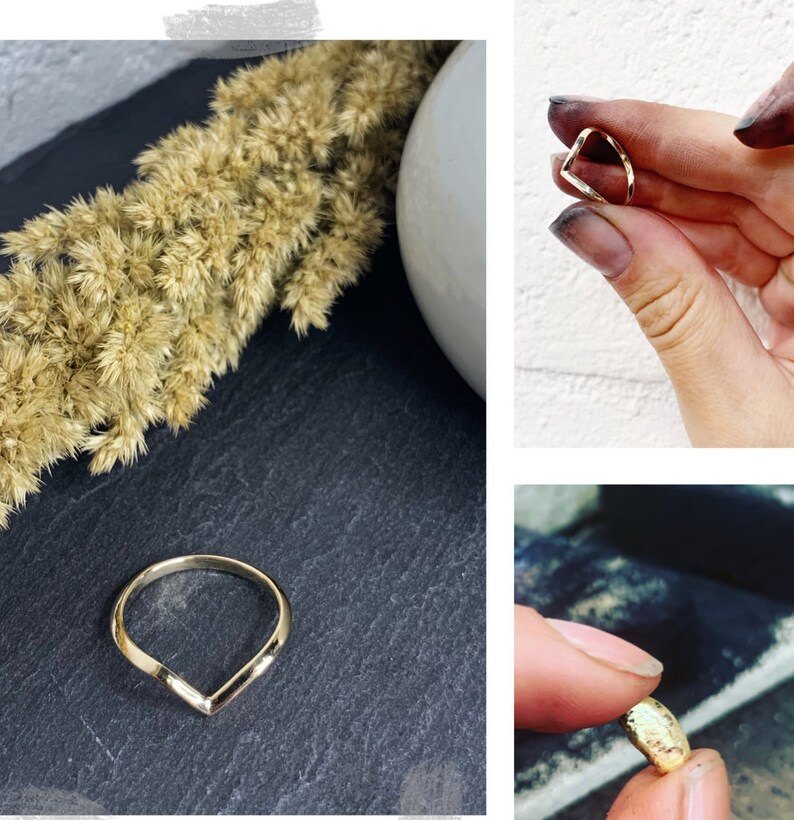 wave detail or curved wedding ring handmade to order in recycled golds by sustainable jeweller rebekah ann uk