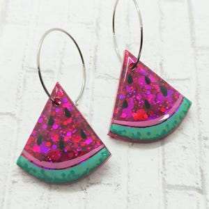 Watermelon Slice Statement Hoops- Ruby Holo Mix - Summer Earrings, Summer Studs, Gifts for Her, Fruit Studs, Fruit Earrings