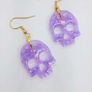 Skull Dangle Earrings - Mardi Gras Glitter Mix - Halloween Earrings, Spooky Gifts, Horror Earrings, Gifts for Her