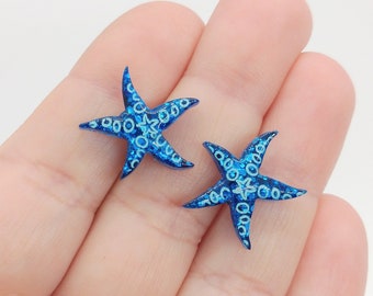 Starfish Studs - Cobalt Glitter - Summer Earrings, Beachy Earrings, Ocean Studs, Beach Studs, Ocean Earrings, Gifts for Her