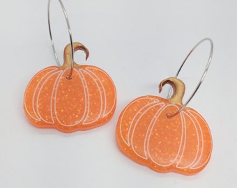 Pumpkin Hoop Earrings - Electric Orange Matte - Halloween Earrings, Fall Finds, Gifts for Her, Autumn Jewelry