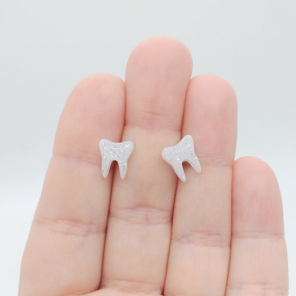 Molar Mini Studs - Diamond Dust Sparkle - Gifts for Dentist, Tooth Fairy Gifts, Teeth Studs, Teeth Earrings, Oral Hygienist