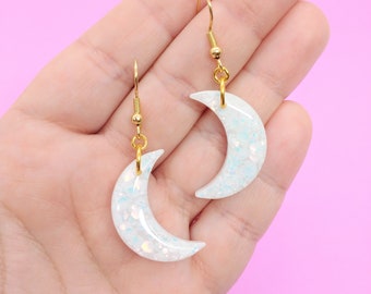 Crescent Moon Earrings - Iceberg Chunky Glitter - Gifts for Her, Gifts for Women, Women's Earrings, Women's Jewellery