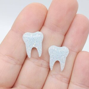 Molar Statement Studs - Diamond Dust Sparkle - Gifts for Dentist, Tooth Fairy Gifts, Teeth Studs, Teeth Earrings, Oral Hygienist