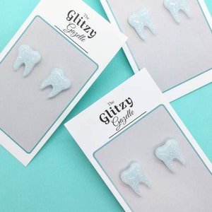 Molar Statement Studs Diamond Dust Sparkle Gifts for Dentist, Tooth Fairy Gifts, Teeth Studs, Teeth Earrings, Oral Hygienist image 5