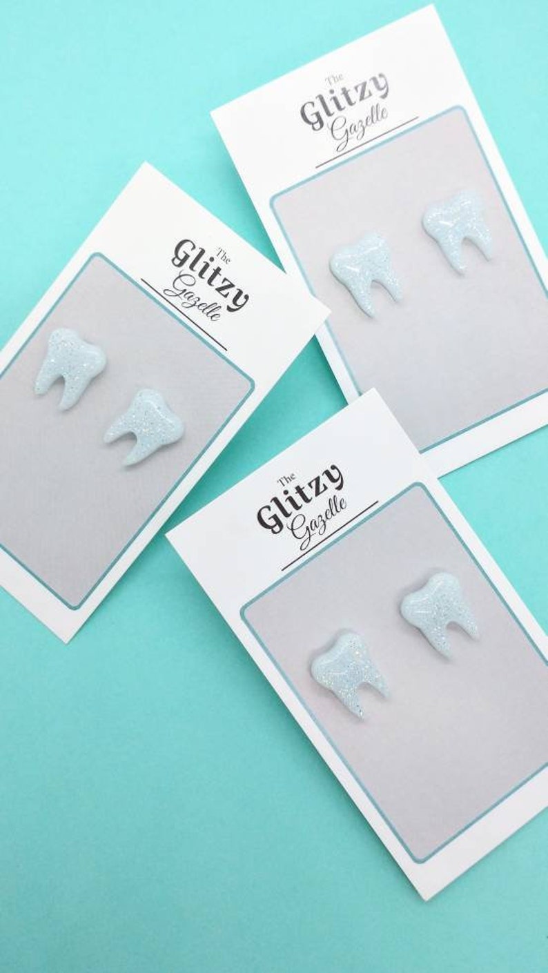 Molar Statement Studs Diamond Dust Sparkle Gifts for Dentist, Tooth Fairy Gifts, Teeth Studs, Teeth Earrings, Oral Hygienist image 5