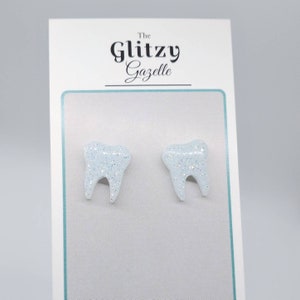 Molar Statement Studs Diamond Dust Sparkle Gifts for Dentist, Tooth Fairy Gifts, Teeth Studs, Teeth Earrings, Oral Hygienist image 2