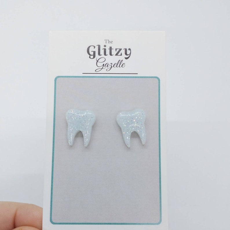Molar Statement Studs Diamond Dust Sparkle Gifts for Dentist, Tooth Fairy Gifts, Teeth Studs, Teeth Earrings, Oral Hygienist image 4