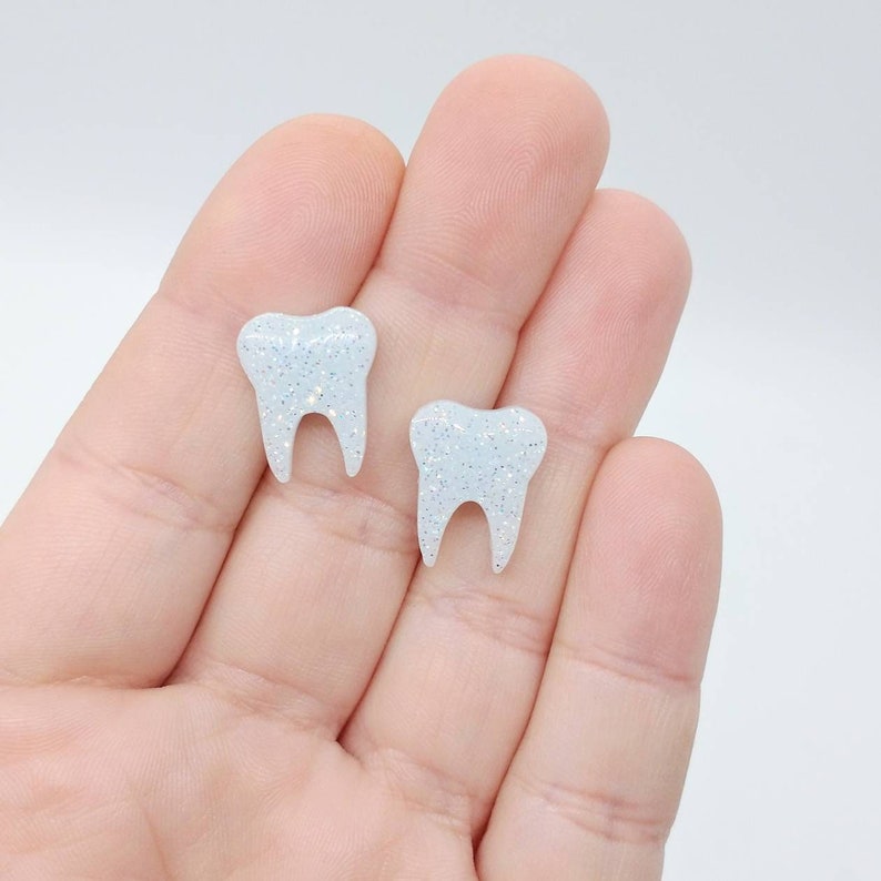 Molar Statement Studs Diamond Dust Sparkle Gifts for Dentist, Tooth Fairy Gifts, Teeth Studs, Teeth Earrings, Oral Hygienist image 1