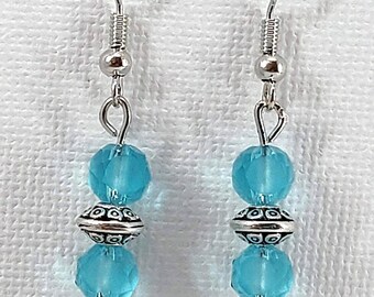 Teal Orb Dangle Earrings: Nickel-Free Silver Jewelry