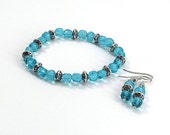 Teal and Silver Earrings and Bracelet Set / Gifts for Her / Gifts for Mom / Teal Jewelry / Everyday Jewelry / Fun Jewelry / 10110