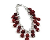 Red Bead Charm Bracelet / Dangle Bracelet / Red Jewelry / Gifts for Her / Gifts for Mom / Mother's Day / Unique Jewelry / 10067
