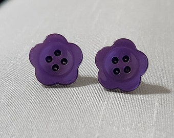 Purple Flower Button Stud Earrings