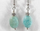 Light Teal Marble Dangle Earrings, Gifts for Her, Gifts for Mom, Fun Earrings, Unique Gifts, Unique Jewelry, Beaded Earrings