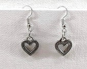 Silver Heart Charm Dangle Earrings / Gifts for Her / Gifts for Mom / Unique Gifts / Wedding Earring / Heart Jewelry / Unique Jewelry / 10103