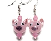 Pig Dangle Earrings / Animal Jewelry / Fun Earrings / Gifts for Her / Gifts for Mom / Unique Earrings / Unique Gifts / Pig Jewelry / 10138