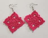 Pink Star Crochet Dangle Earrings