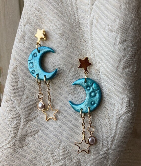 Coffin Hanging Earrings : Light Blue Moon