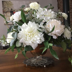 White and Green Silk Centerpiece for Wedding or Home Decor