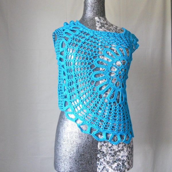 Blouse au crochet  en coton, bleu turquoise