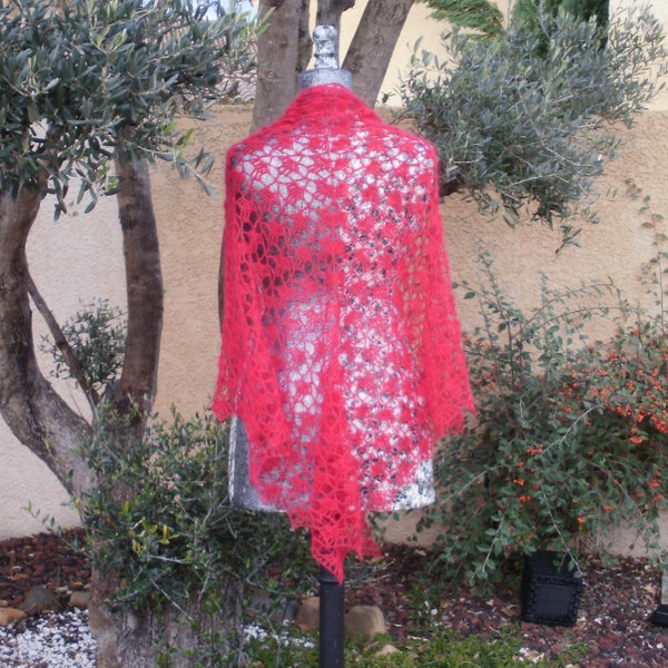 Ruby shawl, hand-crocheted in kid mohair and silk yarn