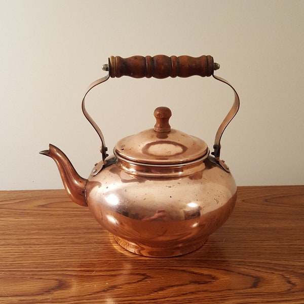 Copper Teapot with Wooden Handle, Kitchen Decor, Home Decor, Farmhouse Decor, Cottage Decor