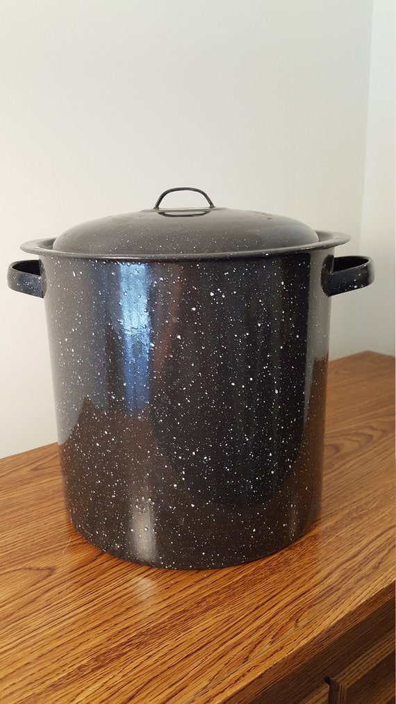 Large Blue and White Speckled Steamer Pot, Stock Pot 