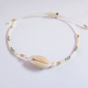 Shell bracelet with string cord and miyuki beads for Friendship gift, beach style