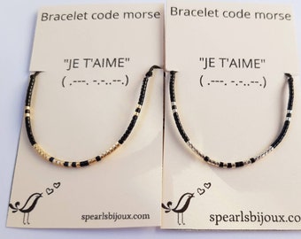 personalized gift, morse code bracelet "je t'aime", Minimalist cord bracelet for couples