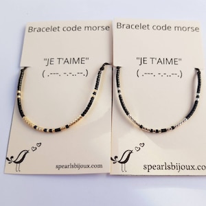 Bracelet code morse je t'aime, bracelet cordon fin pour couple, idée cadeau bracelet prénom image 1