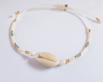 Shell bracelet with string cord and miyuki beads for Friendship gift, beach style