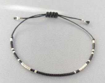 minimalist bracelet made with thin cord and black beads for woman, man gift