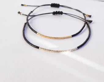 minimalist bracelet made with thin cord and black beads for woman, man gift