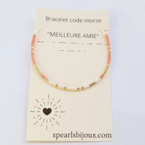 Personalized women's gift idea, friendship bracelet with best friend morse code, handmade bracelet Corail/ blanc