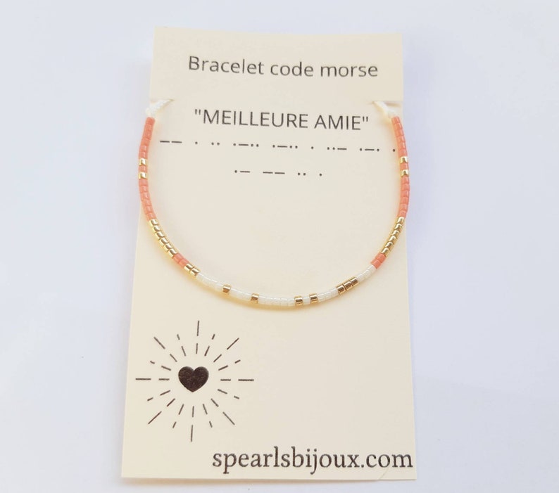 Personalized women's gift idea, friendship bracelet with best friend morse code, handmade bracelet Corail/ blanc
