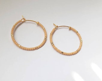 Créoles Or Avec Perles Miyuki Et Médaillon étoile - Idée Cadeau Femme, Bijou Acier Inoxydable - Neuf Avec étiquettes