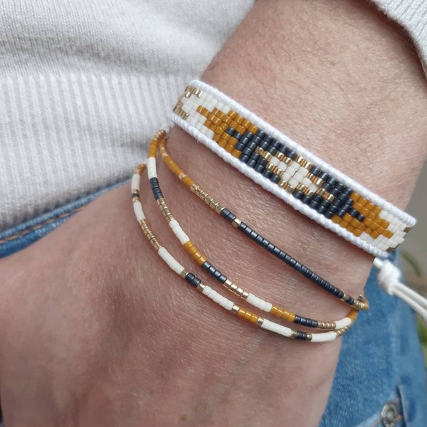 Bohemian bracelet woven with mustard seed bead, for woman