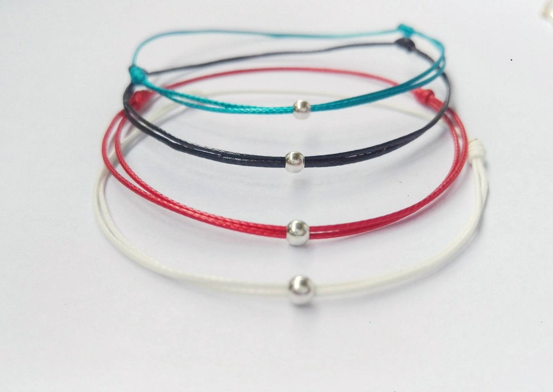 Mom's Day Gift Idea Minimalist Cord Bracelet With Silver Bead - Etsy France