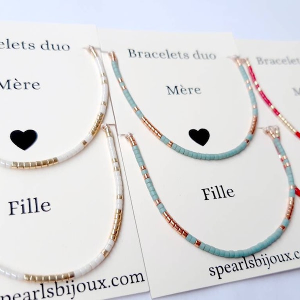 Bracelets duo Mère Fille,  bracelet cordon fin perles miyuki, idée cadeau fête des mères